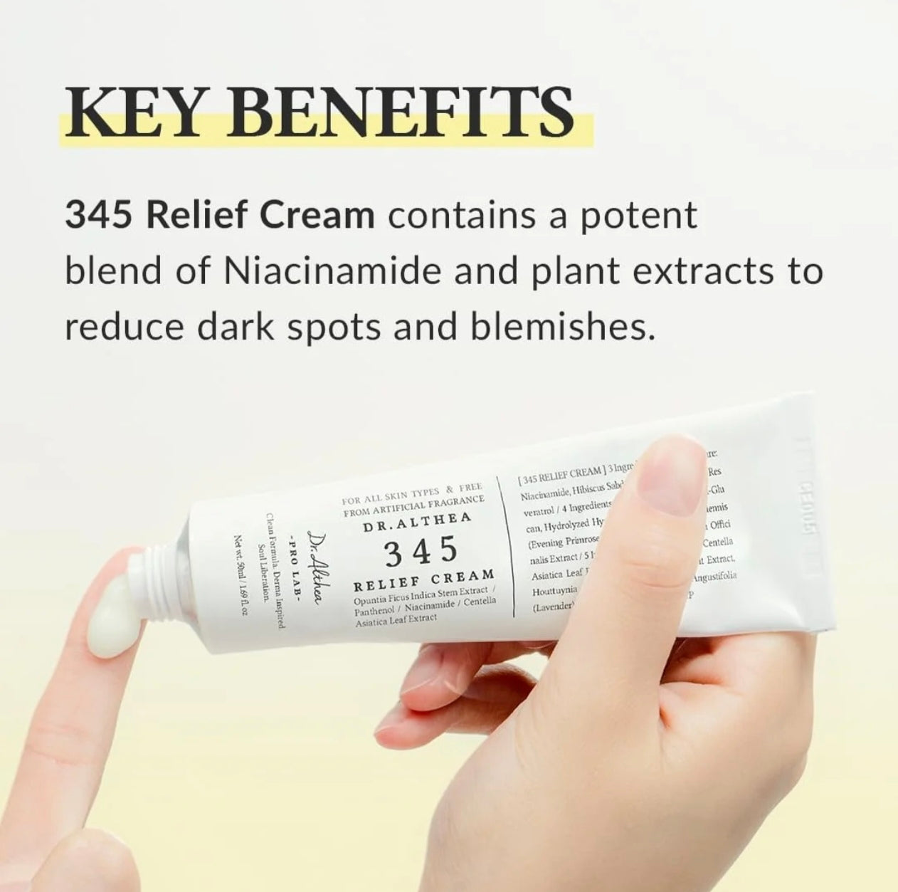 Dr. Althea 345 Relief Cream (Pack of 2 Bundle)Blemish Care (3 Ingredients): Niacinamide, Hibiscus Sabdariffa Flower Extract, and Resveratrol.
Nourishing Care (4 Ingredients): Beta-Glucan, Hydrolyzed Hyaluronic Acid, Oenothera Biennis (Evening Primrose)