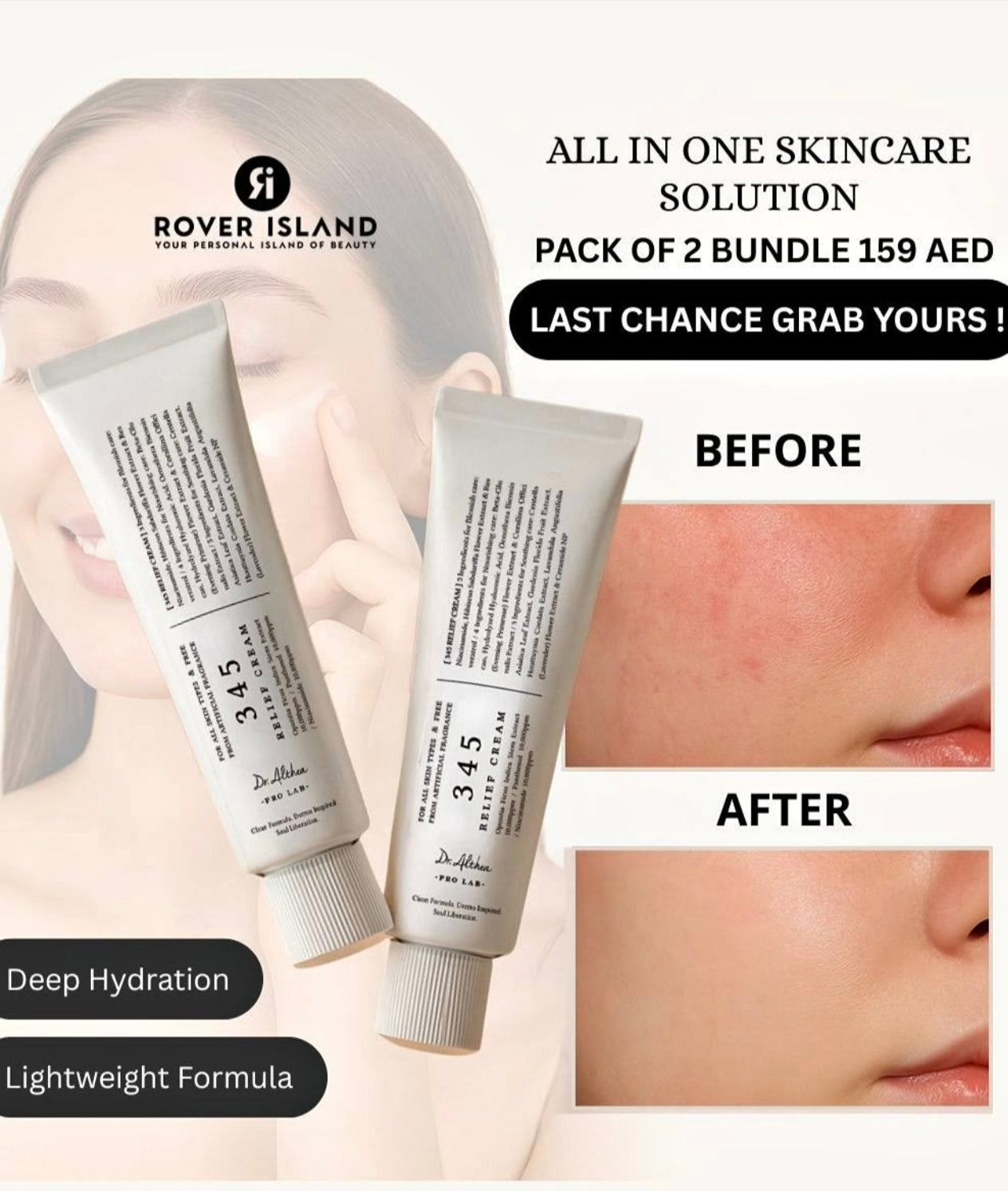 Dr. Althea 345 Relief Cream (Pack of 2 Bundle)Blemish Care (3 Ingredients): Niacinamide, Hibiscus Sabdariffa Flower Extract, and Resveratrol.
Nourishing Care (4 Ingredients): Beta-Glucan, Hydrolyzed Hyaluronic Acid, Oenothera Biennis (Evening Primrose)