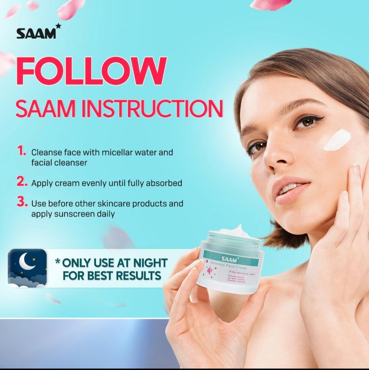 SAAM Renewal Face Cream - 14-Day Skin Beauty Regimen for Glowing & Spotless Skin