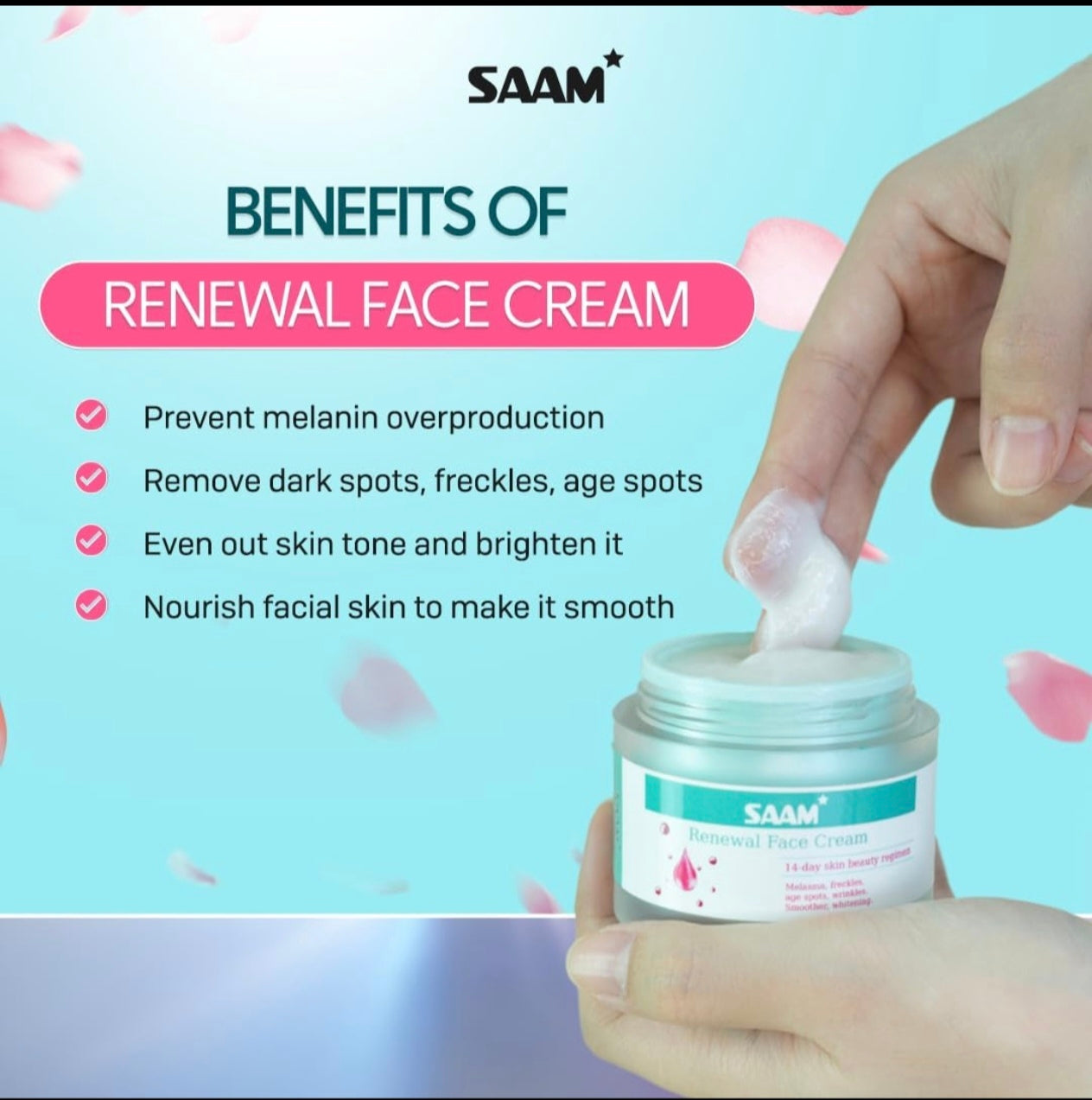 SAAM Renewal Face Cream - 14-Day Skin Beauty Regimen for Glowing & Spotless Skin