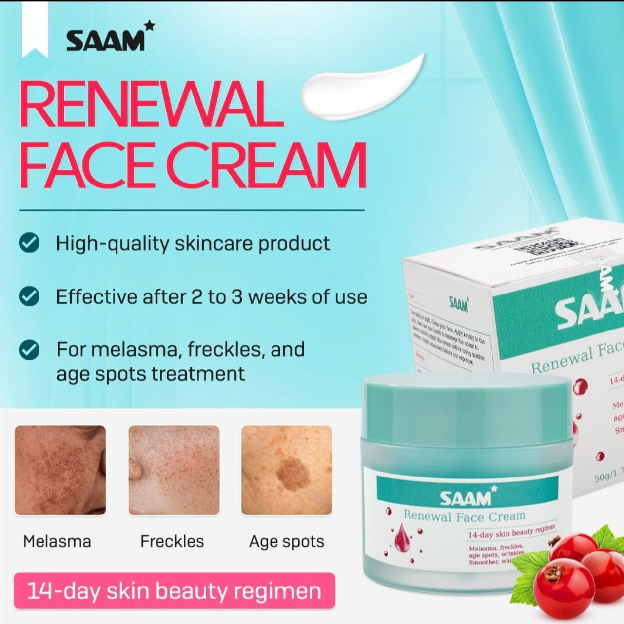 SAAM Renewal Face Cream - 14-Day Skin Beauty Regimen for Glowing & Spotless Skin